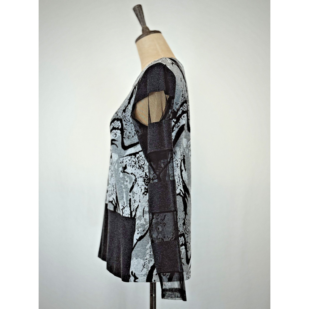 NWT Sassy #12201 Gray Black Long Mesh Sleeve Tunic Top #0236 Size S - Picture 4 of 7